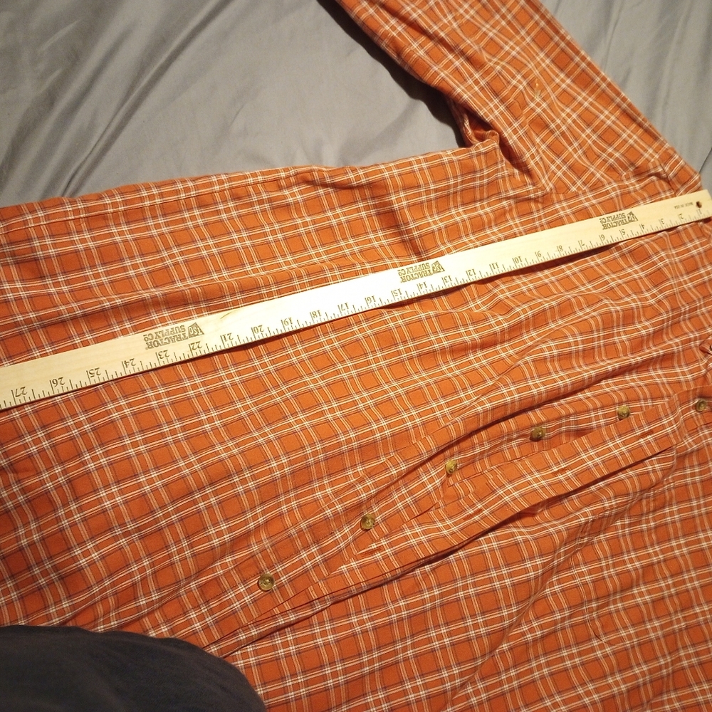 Ll bean men's long sleeve button up shirt orange and white checkered